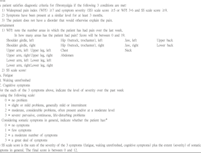 Table 2. Fibromyalgia diagnostic criteria