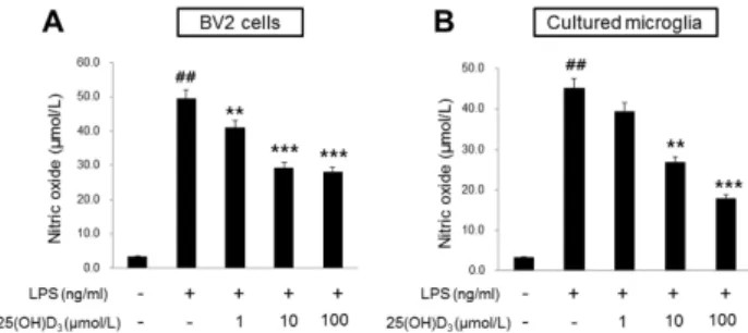 Fig. 3.  Effect  of  1-α-hydroxylase siRNA on the inhibitory effect  of 25(OH)D 3  in LPS-activated BV2 cells