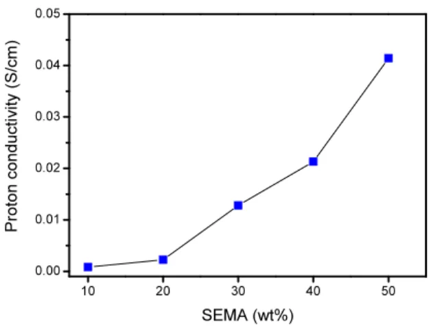Fig. 5. Proton conductivity of P(VDF-co-CTFE)-MAA/ 