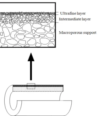 Fig. 3. Architecture of an asymmetric composite mem-  brane. 분리하는 메커니즘으로 세공 크기가 분자 크기 수준까 지 접근했을 때 나타난다