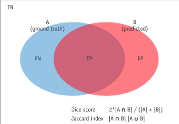 Fig. 9. Dice score and Jaccard index.  FN = false negative, FP =  false positive, TN = true negative, TP = true positive
