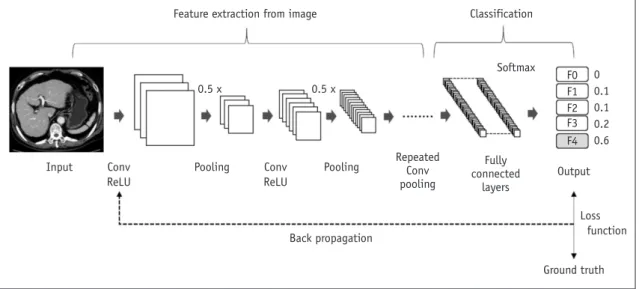 Fig. 6. Schematic depiction of training CNN.  From input images, Conv layer extracts feature maps, and pooling layer downsizes feature  maps