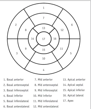 Fig. 1. American Heart Association 17-segment model of LV  myocardium.  LV = left ventricle