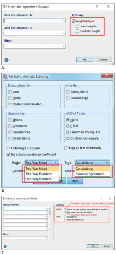 Fig. 1. Display of detailed options associated with statistical  tests used for reliability analysis in some user-friendly  software programs