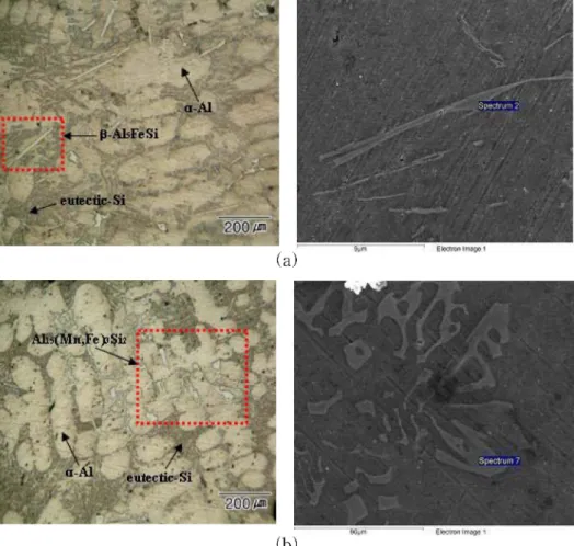 Fig. 2.  Typical Microstructures of Al-9wt%Si-0.3wt%Mg system alloy for shell mold specimen