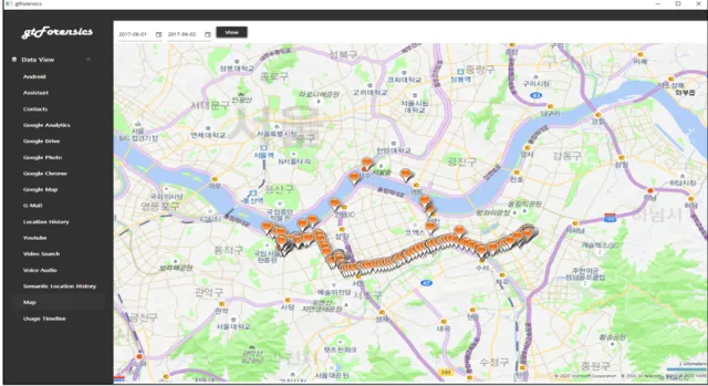 Fig.  2  The  screen  that  visualizes  the  user’s  location  in  the  gtForensics  tool