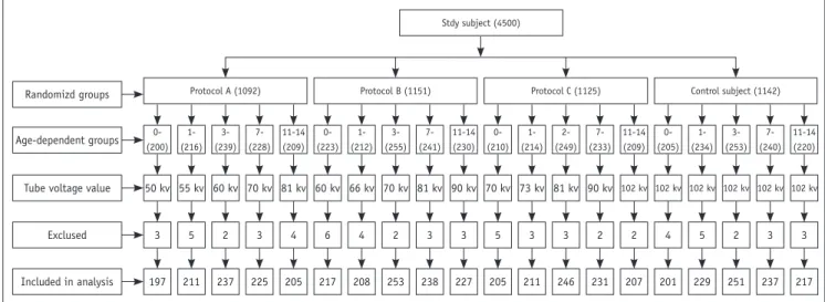 Fig. 1. Study design flow chart.  Number in brackets of boxes for first three layers is number of children who underwent X-ray radiography