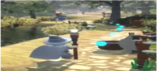 Fig.  4  Example  of  displaying  path  to  move  in  content 수평선 등과 같은 광활한 배경을 사용하는 것도 멀미 감 감소에 도움이 된다
