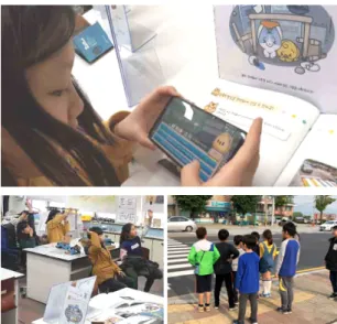 Fig.  7  Educational  activity  using  the  application [그림 7]은 교통안전교육에 참여한 학생들의 모습이 다