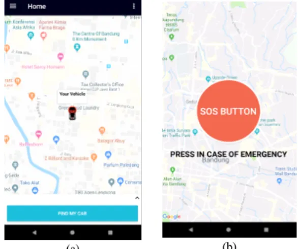 Fig.  7  The  screenshots  in  the  police  application  when  receiving  Vehicle  Tracking  Request  Message(a)  and  tracking  a  stolen  vehicle  activity(b)