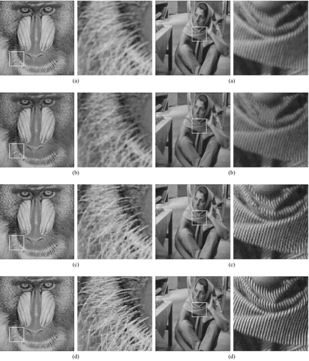 Fig.  3  Simulation  result  of  Baboon  image  (STD=10) (a)  Mean  filter  (b)  A-tremmed  mean  filter  (c)  Center  weighted  median  filter  (d)  Proposed  filter  algorithm