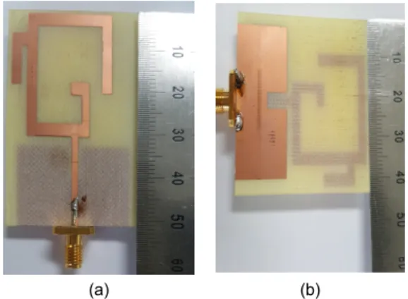 Fig.  9  Fabricated  of  propose  antenna  (a)  Front  view,  (b)  Back  view. 