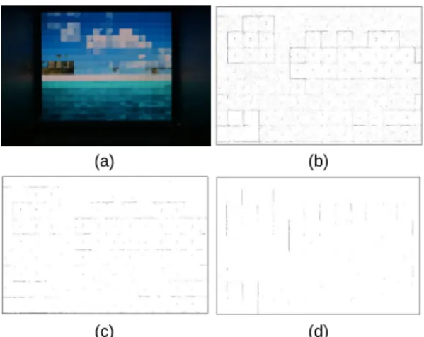 Fig. 3 (a) Input image (b) edge image (c) after horizontal  median filtering (d) after vertical median filtering