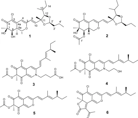 Fig. 1. Structures of isolated compounds 1 - 6.