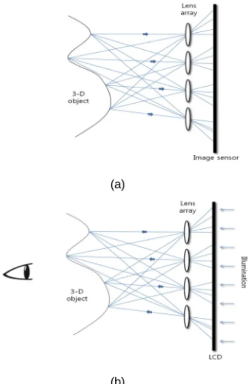 Fig. 2 Concept of integral imaging. (a) image pickup. 
