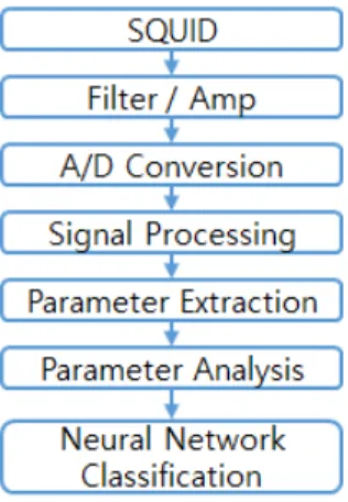 Fig. 5 A flowchart of MCG signal processing, parameter  extraction, analysis and classification 