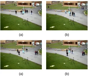 Fig. 13 Specified Object Tracking in Image of Multiple  Moving Object (a) Frame 207 (b) Frame 383 (c) Frame  813 (d) Frame 826