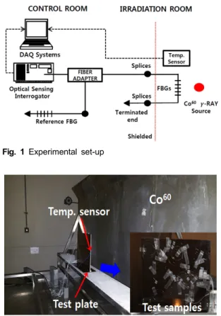 Fig. 2 Set-up of FBG sensors in the irradiation facility 
