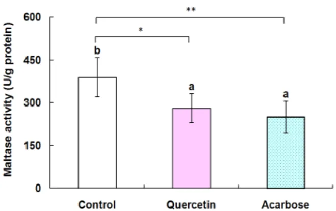 Fig. 3. Effect of quercetin on maltase activity of small intestine in db/db mice. 