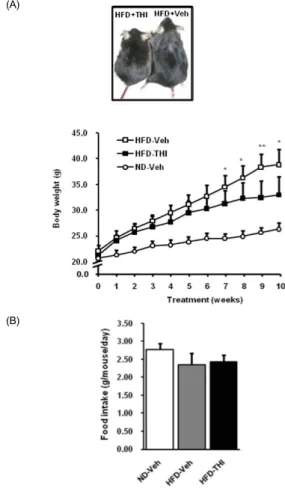 Fig. 1. THI administration reduces body weight in the diet-induced obesity (DIO)  model