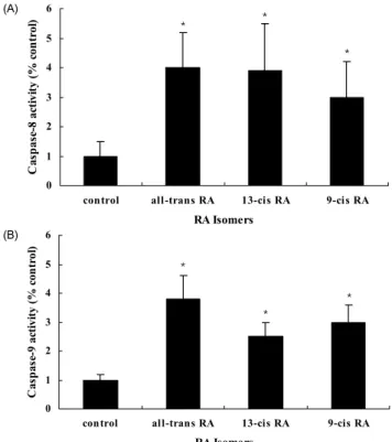 Fig. 5. Effect of retinoic acid (RA) isomers on cytochrome C release from  mitochondria in MCF-7 cells