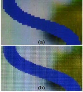 그림 9.  재생된 3D영상의 확대사진. (a) 기존 (b)  동적 마스크 Fig. 9 Magnified pictures of displayed 3D image