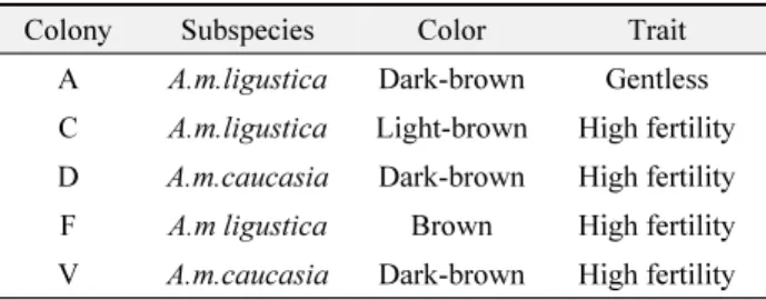 Table 1.  The origin of honeybee colony A.mellifera L. in Korea