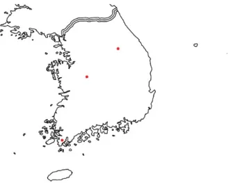 Fig. 2.  Distributions of  Philoscotus rostralis in the Korea (dots).