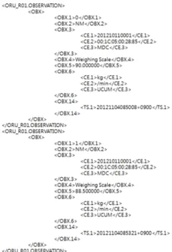그림 2. XML 변환된 HL7  표준 방식의 메시지