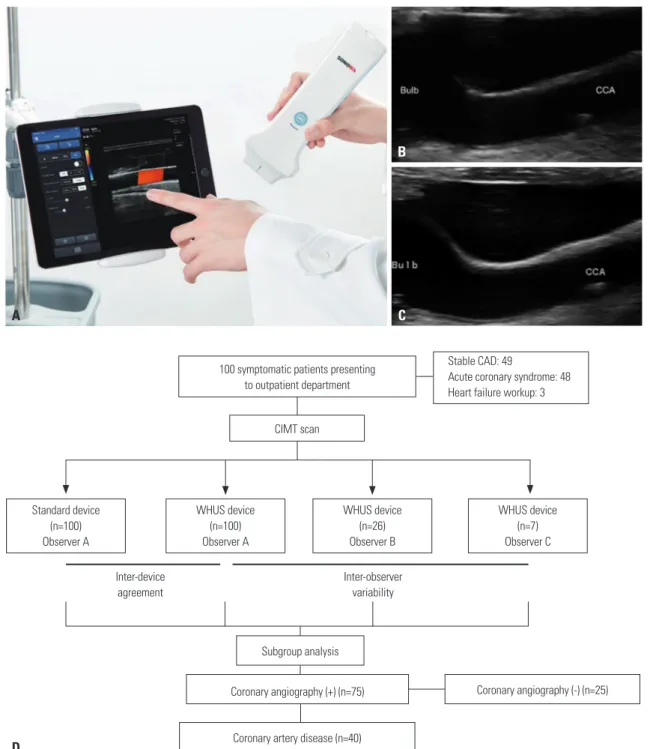 Fig. 1. Images of the WHUS device, carotid scans from both devices, and details on patient enrollment