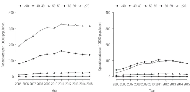 Fig. 3. Age-standardized operation rates/patients per year by age group.