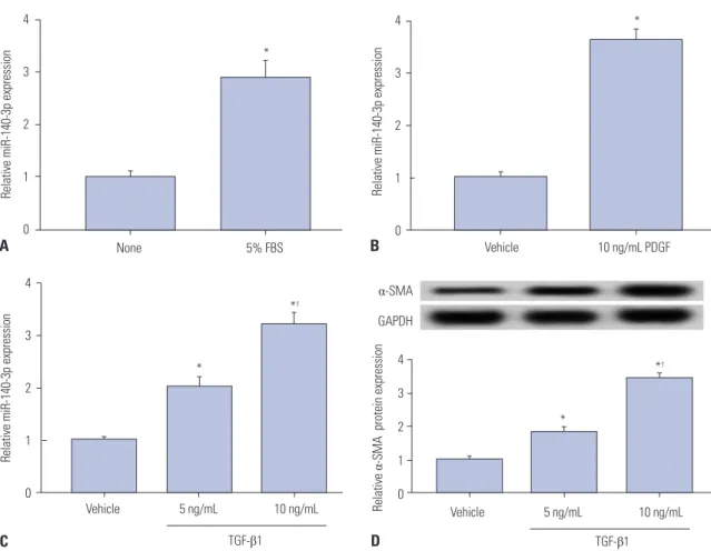 Fig. 1. miR-140-3p expression according to HSC-T6 cell activation status. Expression of miR-140-5p was measured in HSC-T6 cells by qPCR