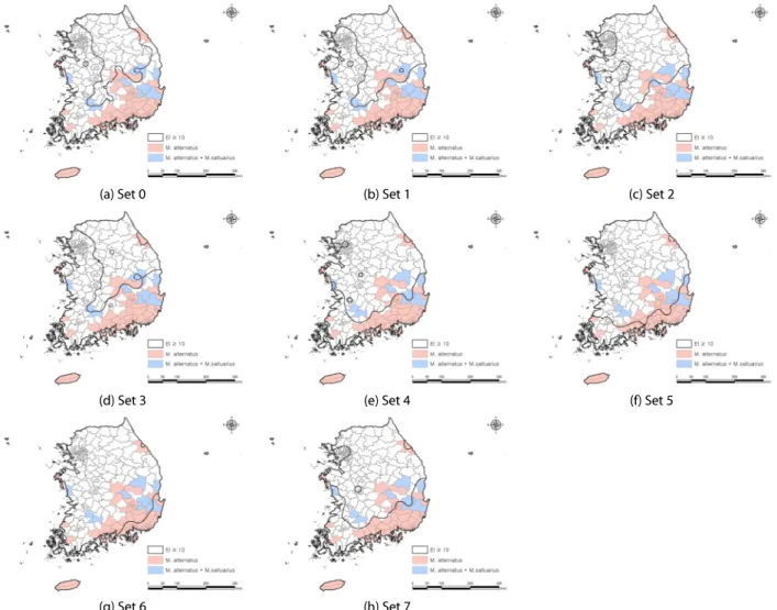 Fig. 2.  Simulated distribution of  M. alternatus using CLIMEX in Korea.