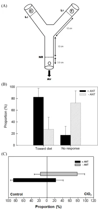 Fig. 2.  Decrease of chlorine dioxide (200 ppm for 24 h) toxicity  against  T. castaneum with increase of diet amount