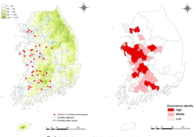 Fig. 1.  The distribution map of Pochazia shantungensis in Korea.