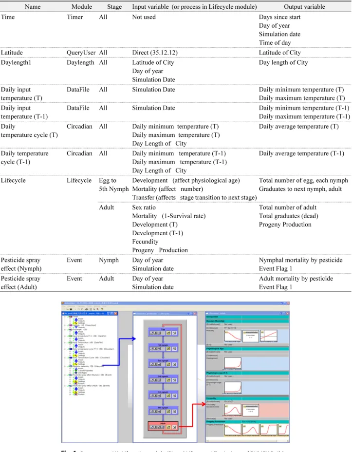 Fig. 1.  Component (A), Lifecycle module (B) and Lifestage (C) windows of DYMEX Builder.