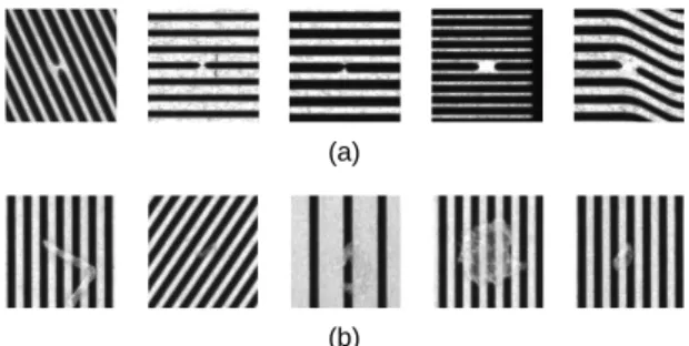그림 2.  근사단락 샘플의 결함과 양품의 예 (a)  결함, (b) 양품 Fig. 2 Example for defects and no-defects for near short-  samples (a) defects, (b) no-defects