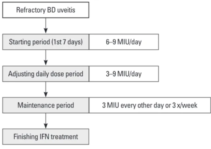 Fig. 1. Flow chart for interferon alfa-2a (IFN) dosage. BD, Behçet’s disease.