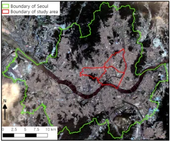 Figure 1. Location of the study area (Sentinel 2A image, 2017-06-12)통해 대구시 열섬분포 패턴과 녹지의 열섬완화 효과를 밝힌
