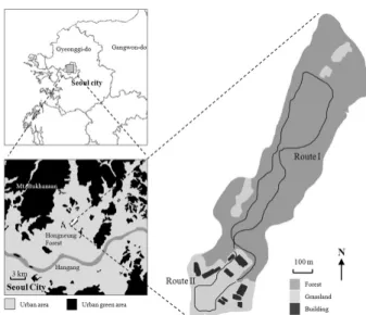 Fig. 1.  Map of the study site (Hongneung Forest) in Seoul. 