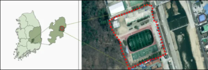 Figure 1. The location map of Padong-elementary school 교숲의 이용자들을 대상으로 이용만족도 조사를 실시하여 향후 이와 유사한 설계를 위한 참고자료를 제공하고자 한다.Ⅱ
