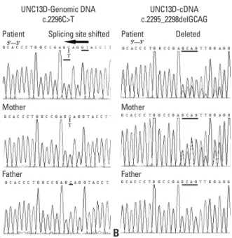Fig. 2. The perforin concentration (A) and CD107a positivity before and after K562 cell stimulation (B) in NK cells of this patient and his parents