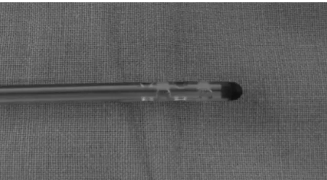 Fig. 1. The open-type catheter has 5 holes within the distal-most 5 cm, with 