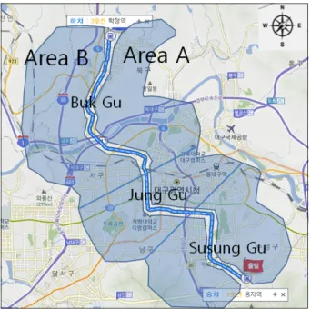 Figure 1. Site map of monorail, Daegu Source: http://map.naver.com Rewriting by author