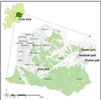 Figure 1. Geographical location of study area and study parks
