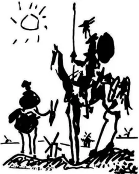Fig. 1. Copy of the Pablo Picasso sketch of Don Quixote (1955), copyright  holder unknown, but presumed to be copyrighted