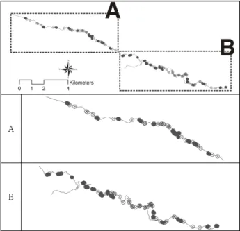 Figure 3. Occurrence &amp; non-occurrence data of road-kill Legend: Route 44 Occurrence Non-occurrence