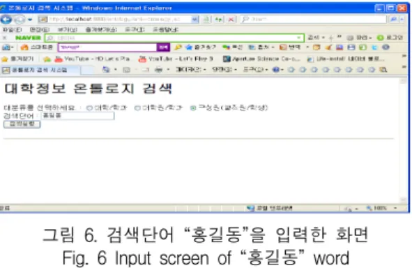 그림  8.  검색단어  “나길동”을  입력한  화면  Fig.  8  Input  screen  of  "나길동“  word