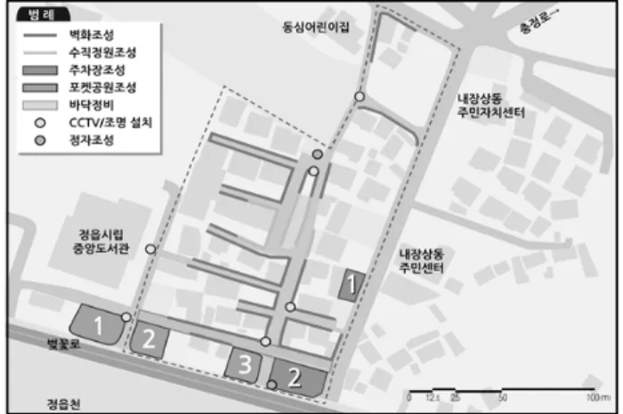 Figure 11. Wangsol farm square basic planning 역과 단절되어 이용률이 저하되고 있어 공간의 재활성화를 위한 계획이 필요한 실정이다