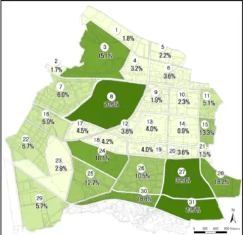 Figure 3. Map of life division and green coverage ratio in Nam-gu